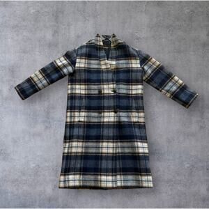 Madewell Double-Breasted Navy Pink Plaid Coat Size XXS oversized fit academia